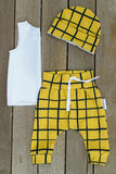 Mustard Grid, Cotton Lycra ( Per 1/2 Metre)
