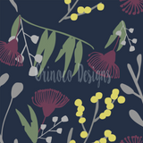 Navy Australian Flora (Per 1/2 metre)