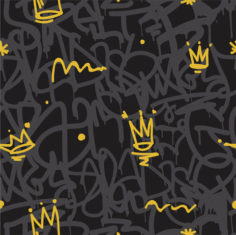Mustard Graffiti, Cotton Lycra ( Per 1/2 Metre)